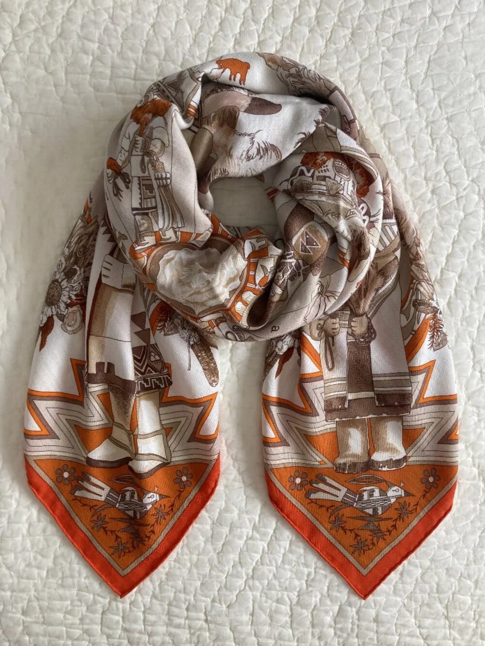 Hermes Kachinas Cashmere Silk Shawl Scarf